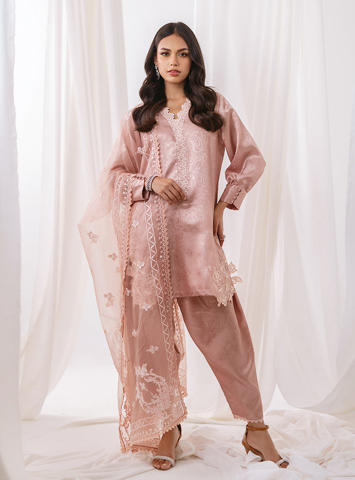 Blush Pink Embroidered Self-Jacquard Salwar Kameez (3-Piece) - Image 1