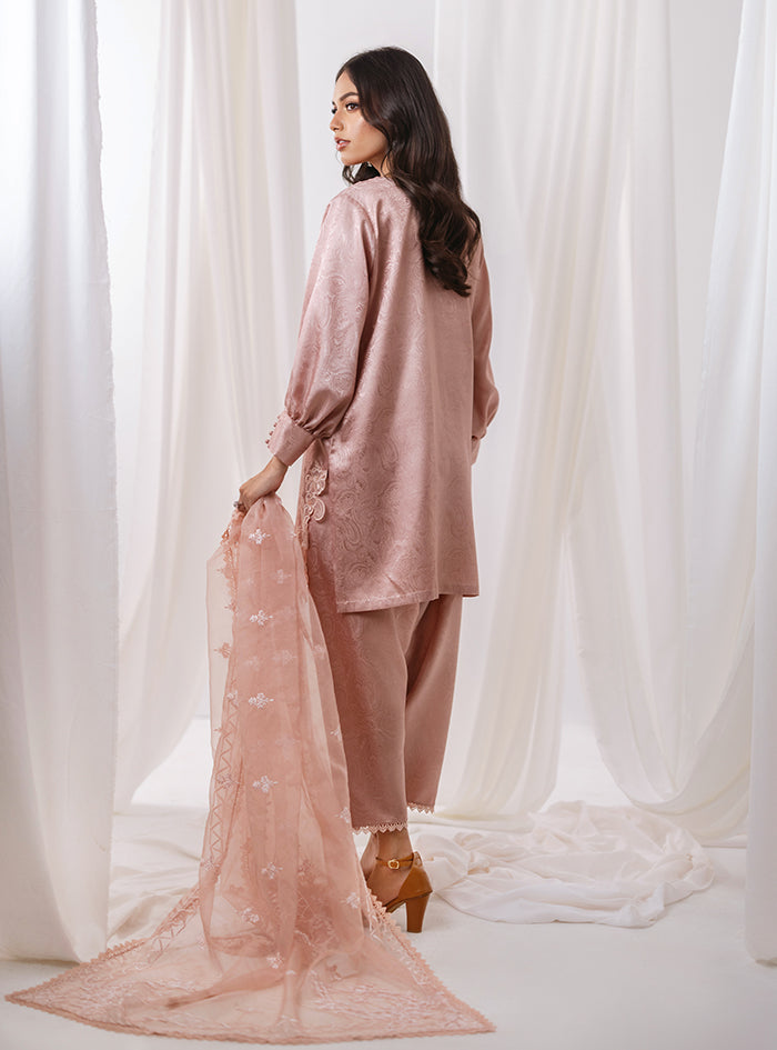 Blush Pink Embroidered Self-Jacquard Salwar Kameez (3-Piece) - Image 2