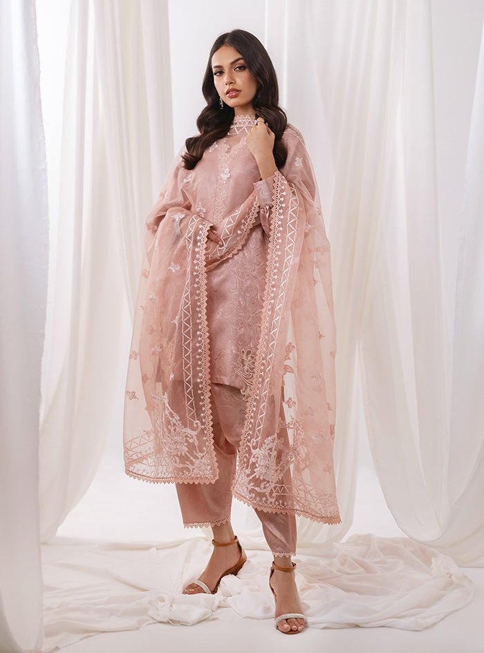 Blush Pink Embroidered Self-Jacquard Salwar Kameez (3-Piece) - Image 4