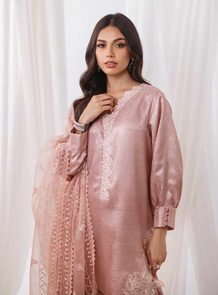 Blush Pink Embroidered Self-Jacquard Salwar Kameez (3-Piece) - Image 6