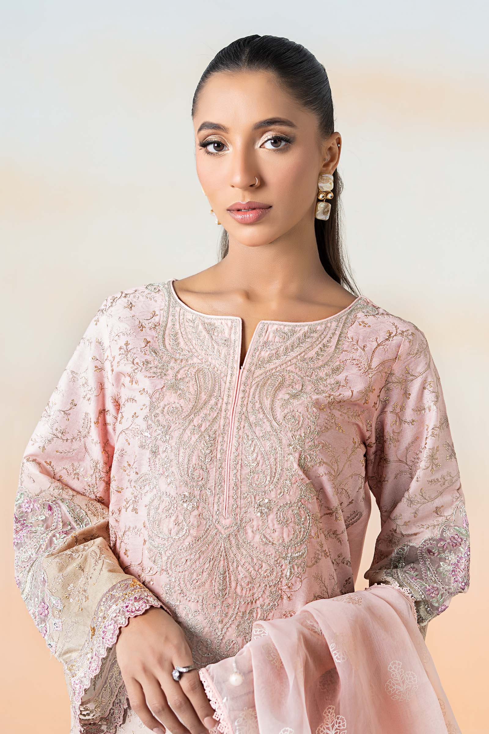 Pastel Pink Embroidered Self-Jacquard Lawn Suit (3-Piece) - Image 2