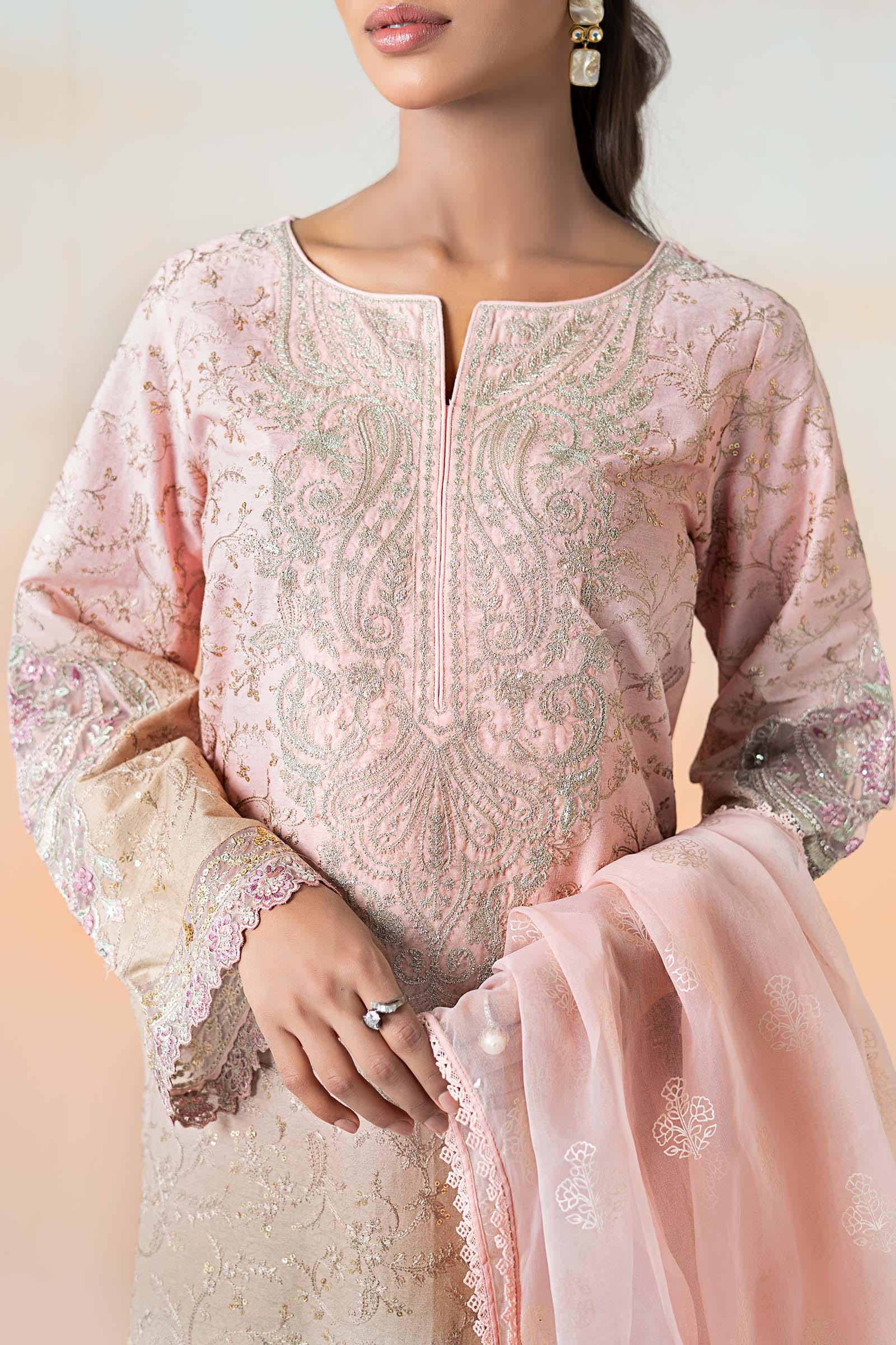 Pastel Pink Embroidered Self-Jacquard Lawn Suit (3-Piece) - Image 3