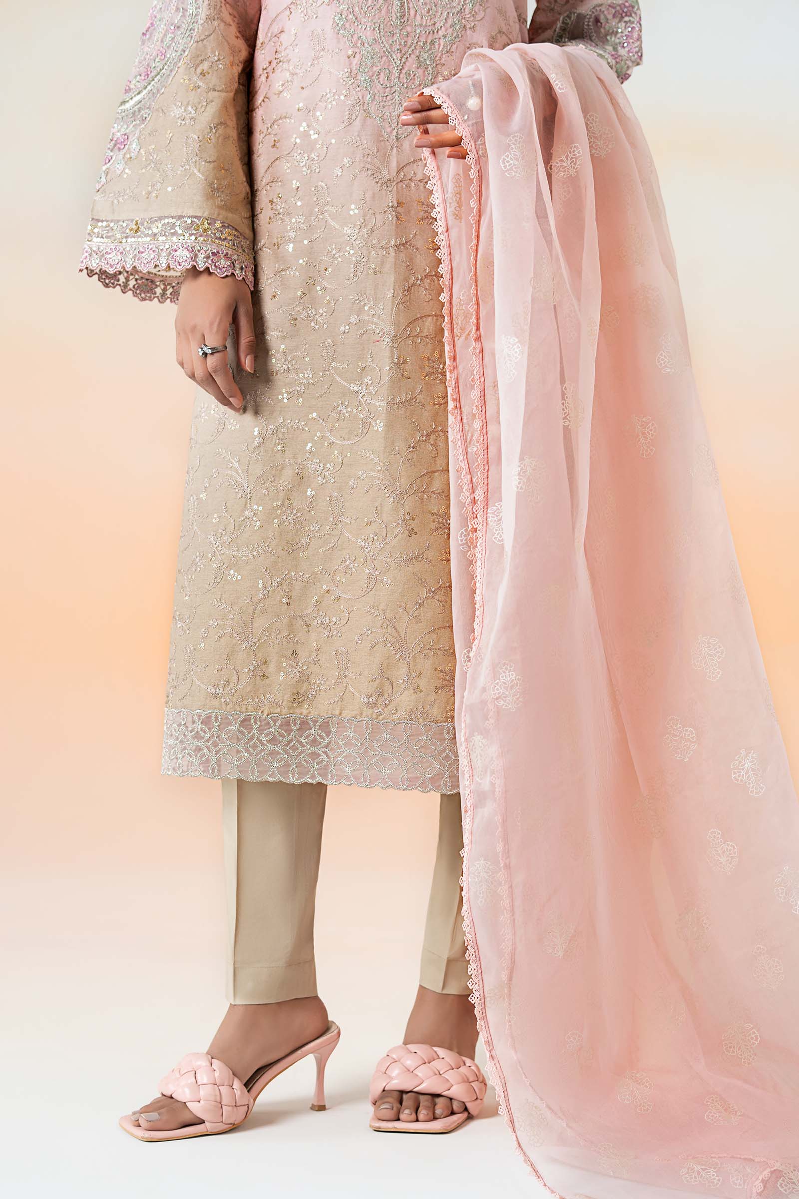 Pastel Pink Embroidered Self-Jacquard Lawn Suit (3-Piece) - Image 4