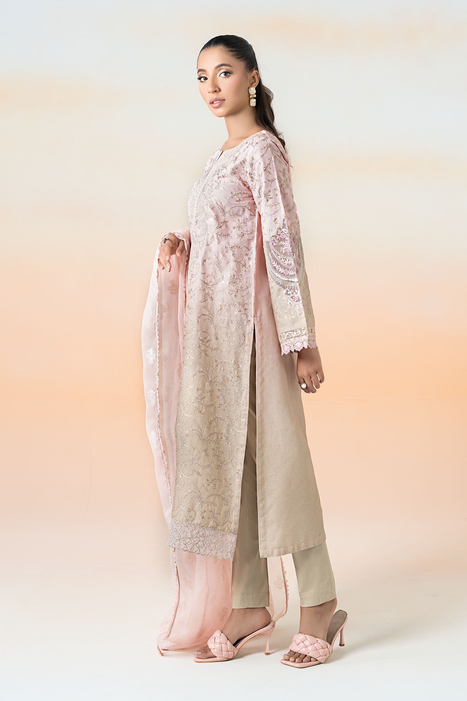 Pastel Pink Embroidered Self-Jacquard Lawn Suit (3-Piece) - Image 5