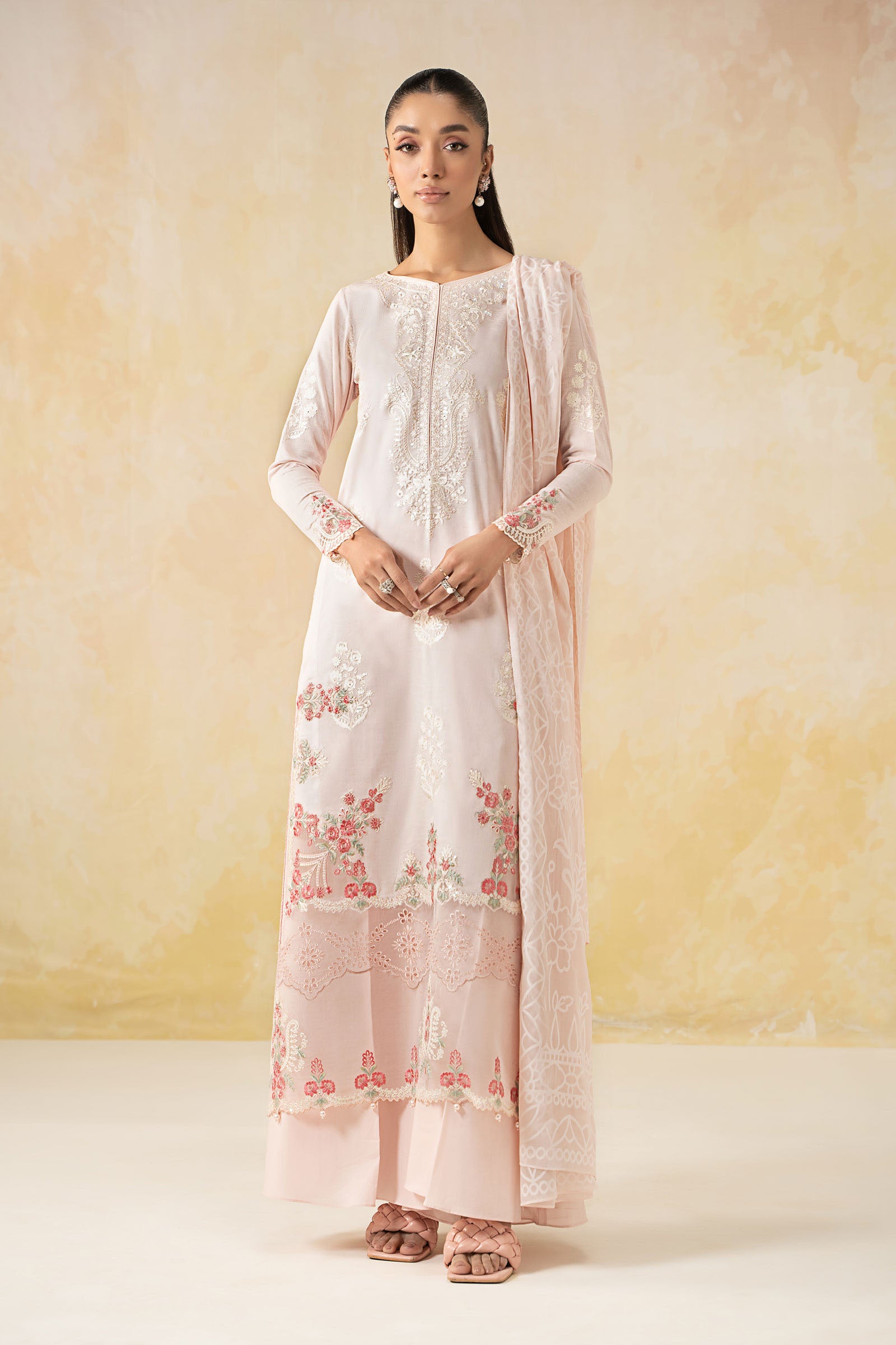Pink Embroidered Self Jacquard Lawn Suit (3-Piece) - Image 2