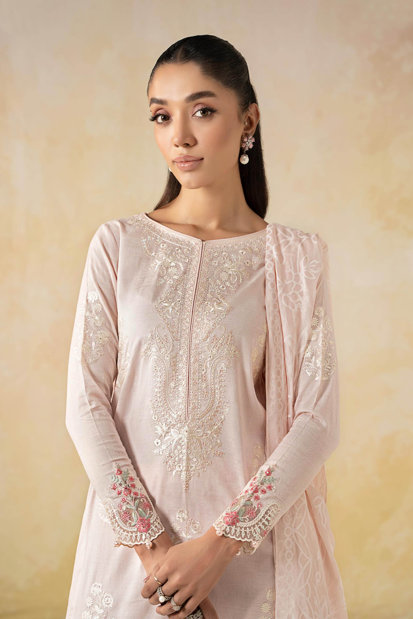Pink Embroidered Self Jacquard Lawn Suit (3-Piece) - Image 3