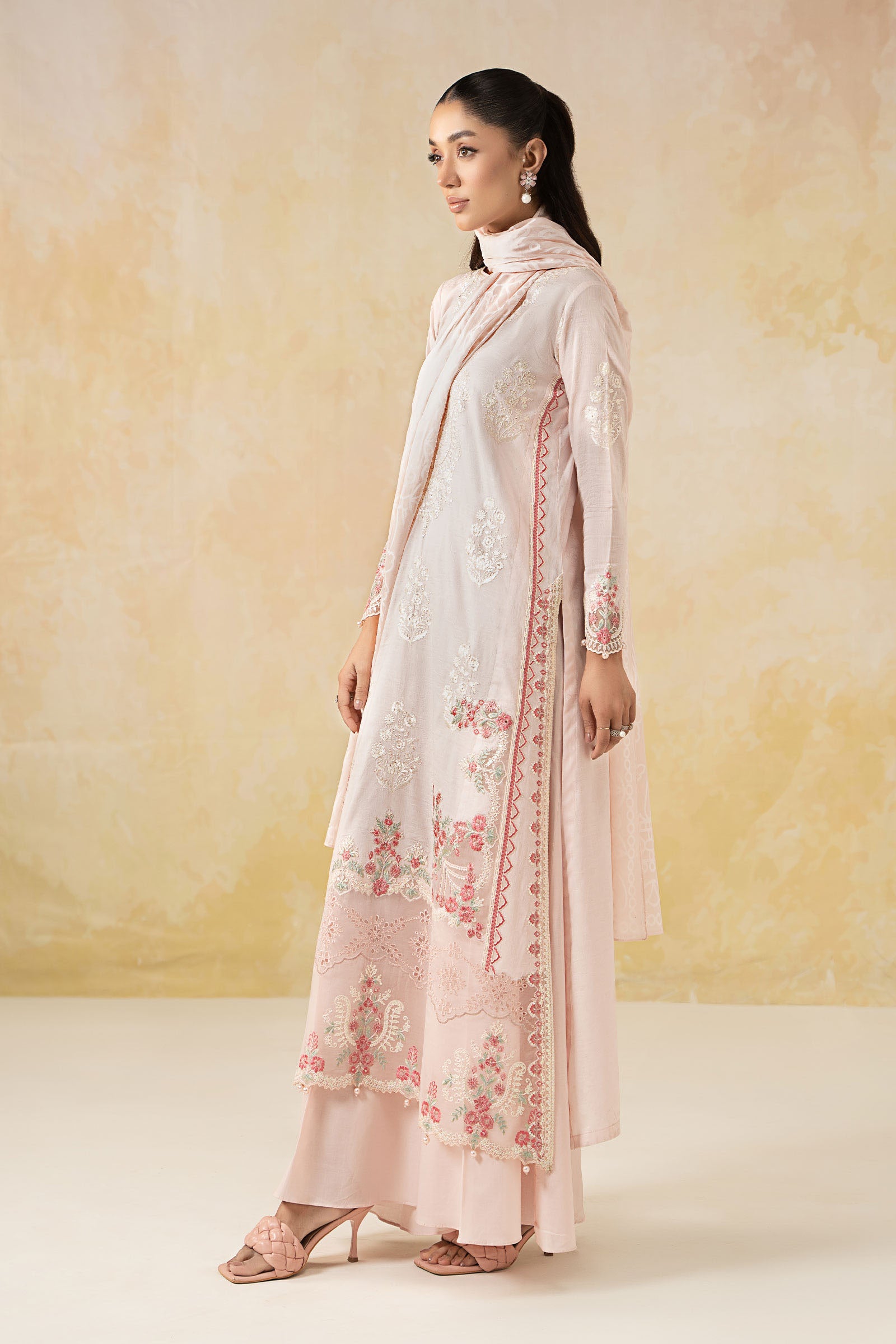 Pink Embroidered Self Jacquard Lawn Suit (3-Piece) - Image 4