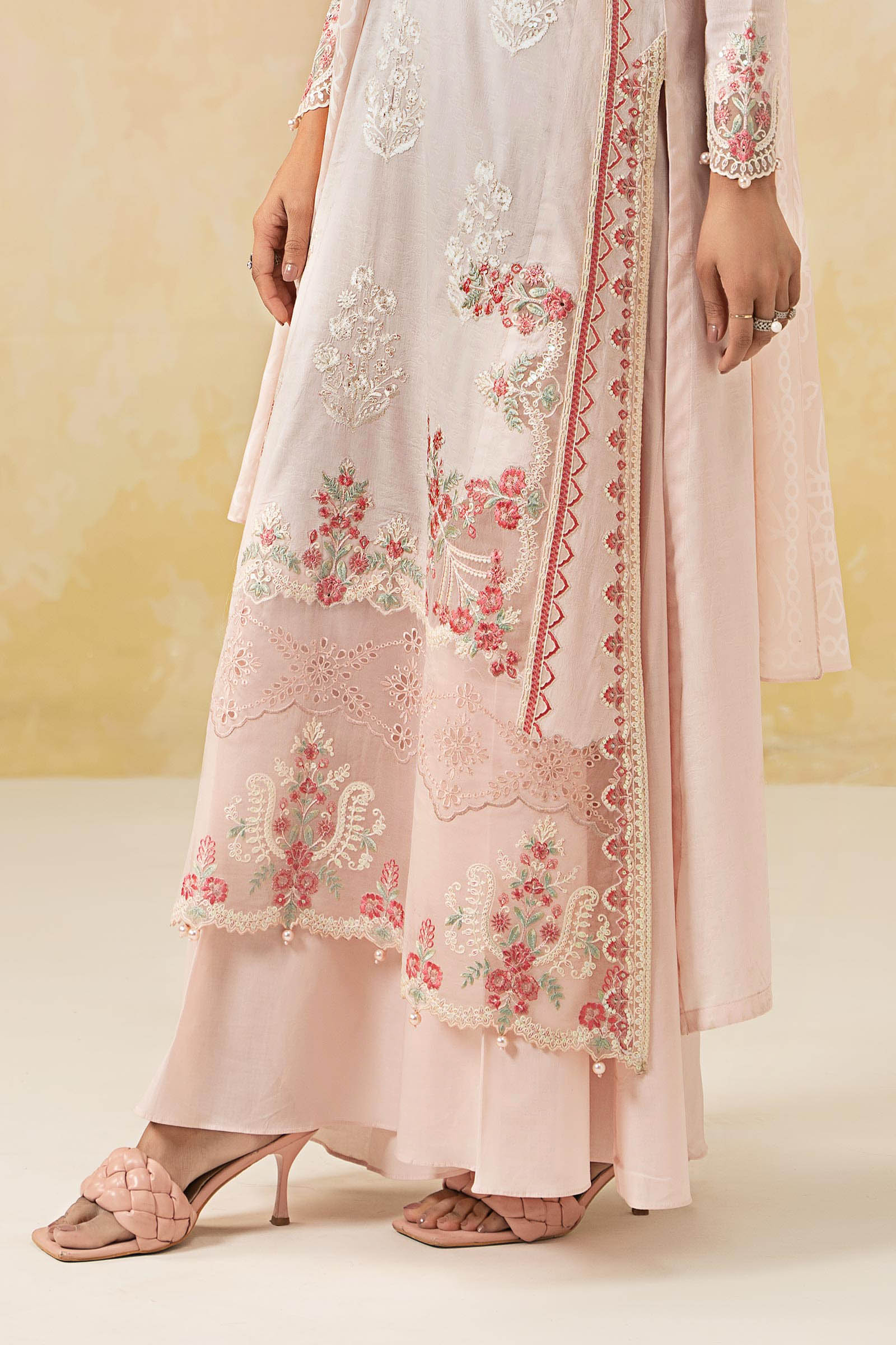 Pink Embroidered Self Jacquard Lawn Suit (3-Piece) - Image 5