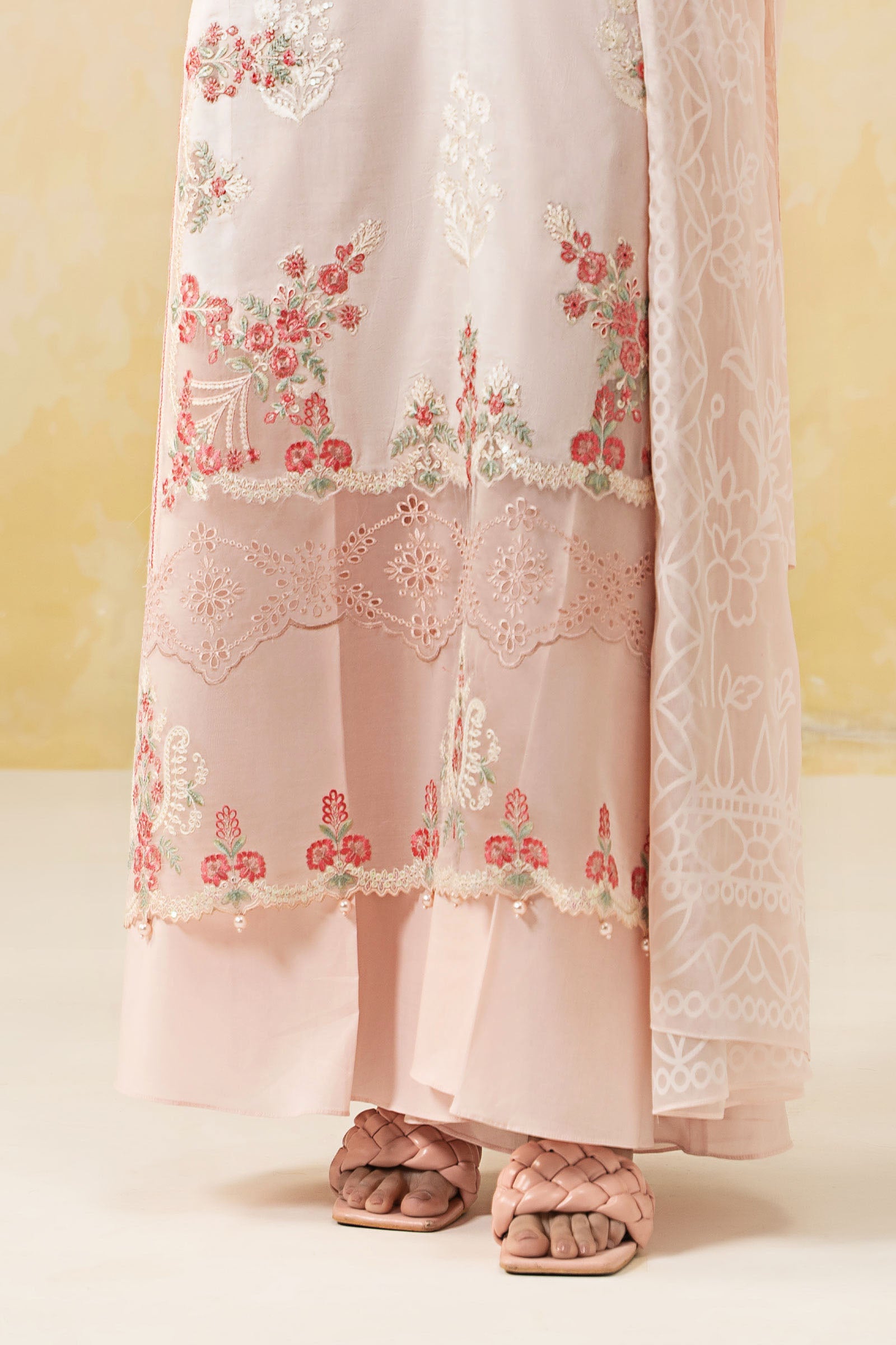 Pink Embroidered Self Jacquard Lawn Suit (3-Piece) - Image 6