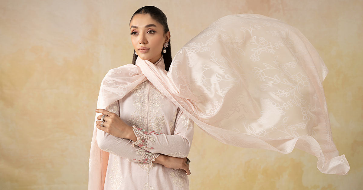 Pink Embroidered Self Jacquard Lawn Suit (3-Piece) - Image 8