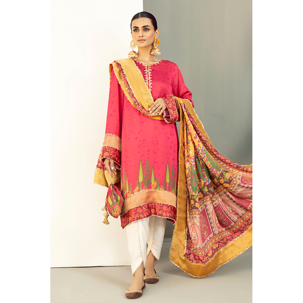 Raani Pink Gota Shamoz Silk Kurta Set (4-Piece) - Image 4