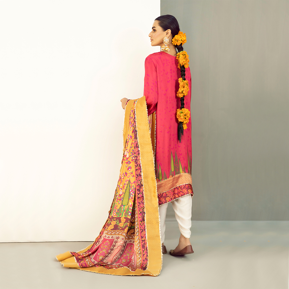 Raani Pink Gota Shamoz Silk Kurta Set (4-Piece) - Image 6