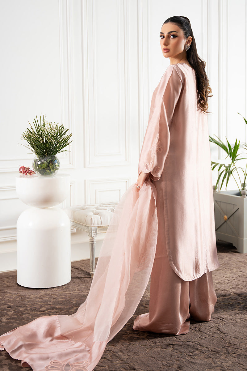 Pakistani Dusty Pink Appliqué Sheesha Silk Salwar Kameez (2-Piece) - Image 3