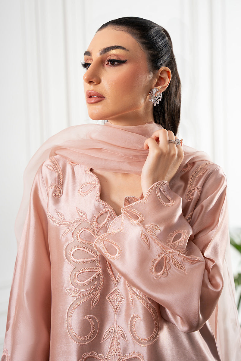 Dusty Pink Appliqué Sheesha Silk Salwar Kameez (3-Piece) - Image 2
