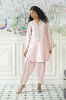 Pakistani Rose Pink Embellished Sheesha Silk Salwar Kameez (3-Piece) - Image 4