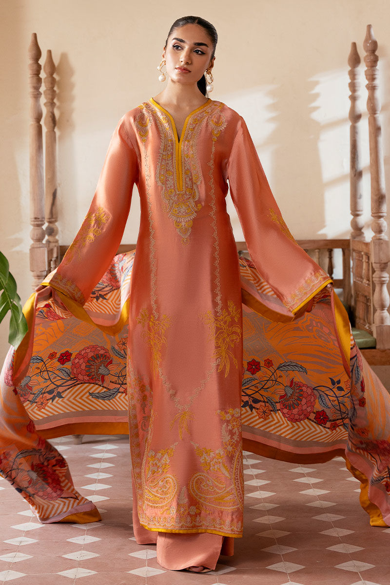 Peach Embroidered Sheesha Silk Salwar Kameez (3-Piece) - Image 1