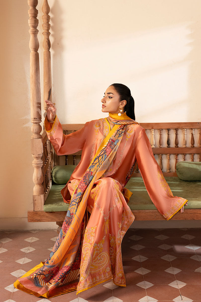 Peach Embroidered Sheesha Silk Salwar Kameez (3-Piece) - Image 2