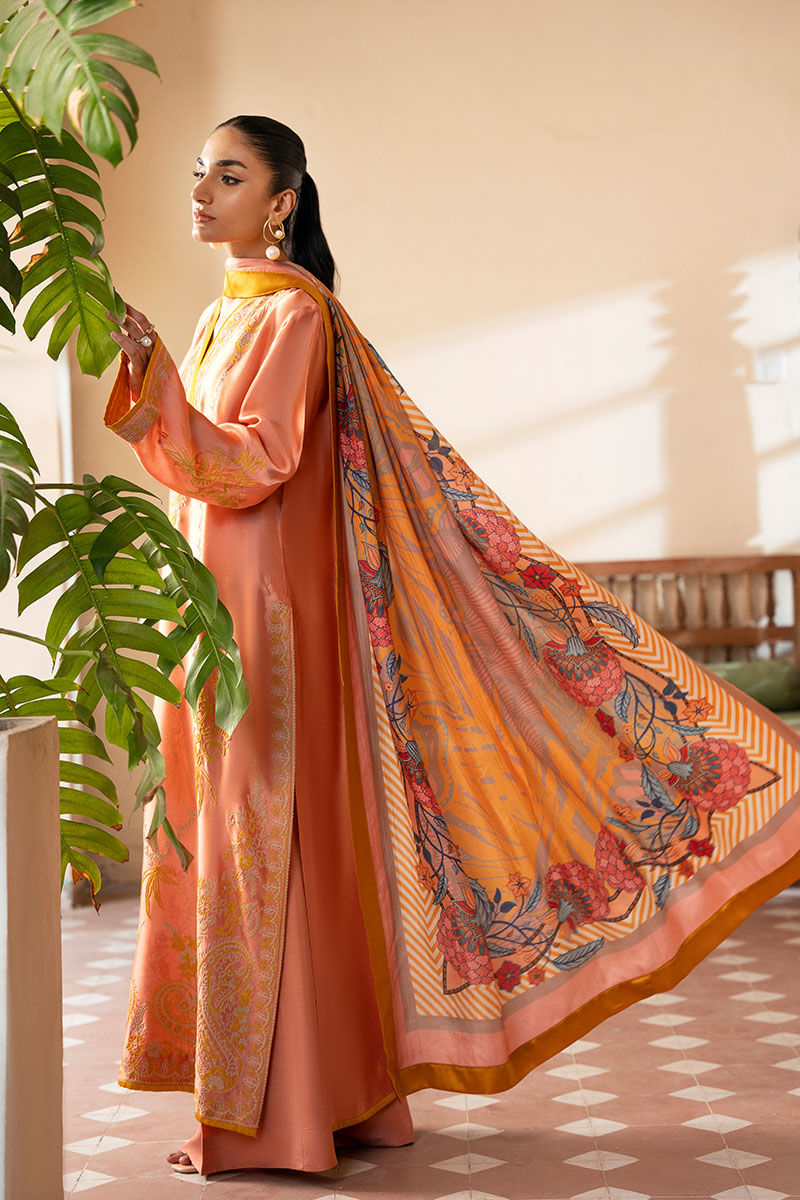 Peach Embroidered Sheesha Silk Salwar Kameez (3-Piece) - Image 3