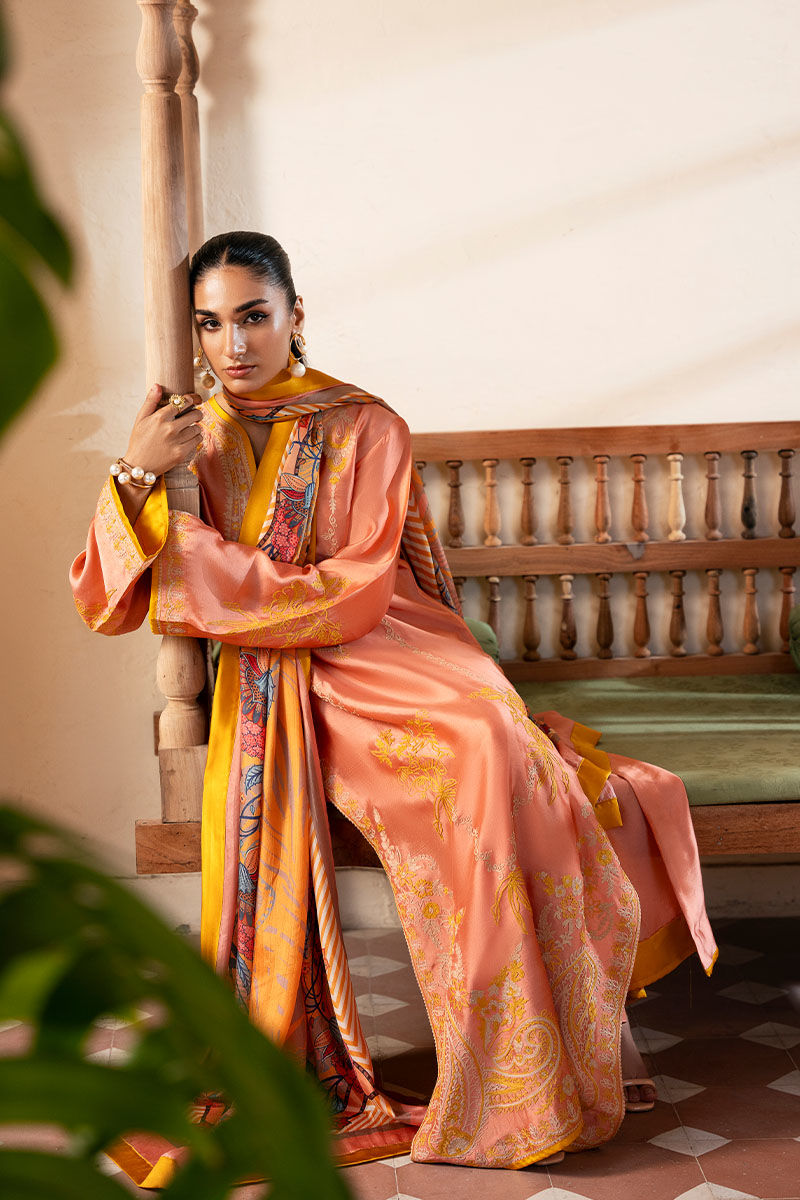 Peach Embroidered Sheesha Silk Salwar Kameez (3-Piece) - Image 4