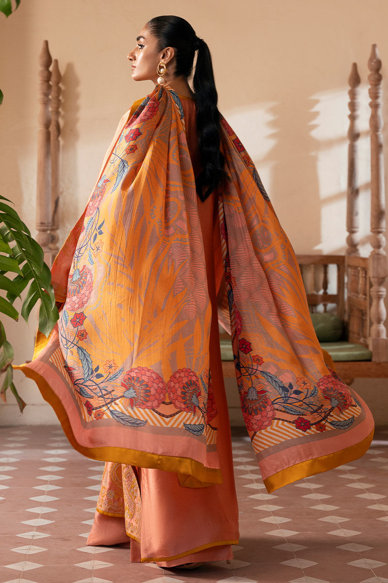 Peach Embroidered Sheesha Silk Salwar Kameez (3-Piece) - Image 5