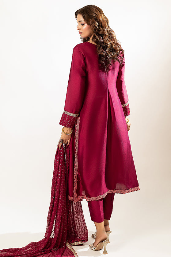 Magenta Embroidered Sheesha Silk Salwar Kameez (3-Piece) - Image 6