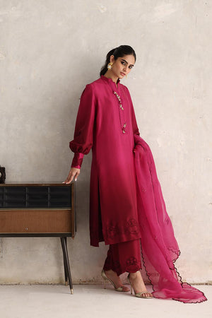 Magenta Ombre Embroidered Silk Salwar Kameez (3-Piece) - Image 3