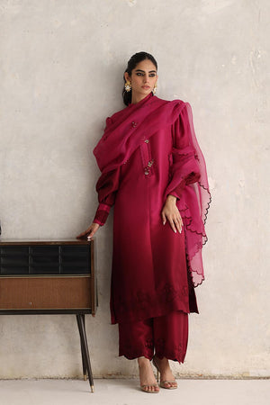 Magenta Ombre Embroidered Silk Salwar Kameez (3-Piece) - Image 4