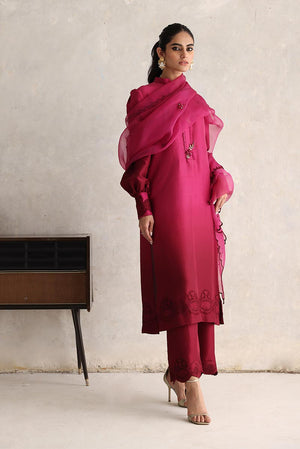 Magenta Ombre Embroidered Silk Salwar Kameez (3-Piece) - Image 5
