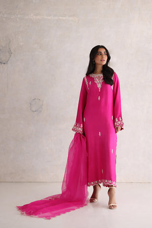 Hot Pink Aari Embroidered Silk Salwar Kameez (3-Piece) - Image 1