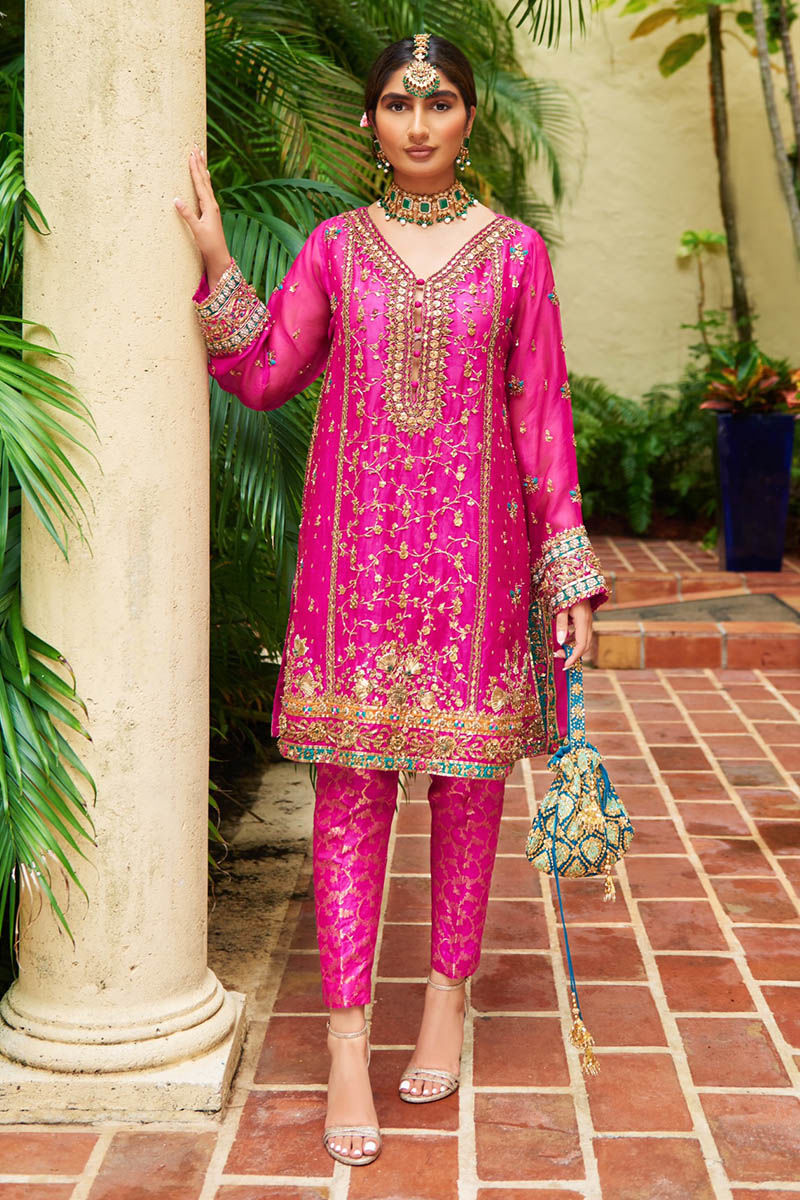 Magenta Antique Dabka Silk Kurta (2-Piece) - Image 1