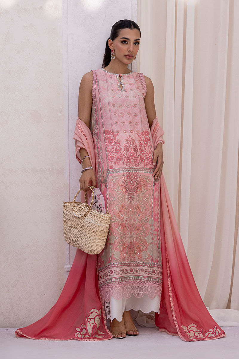 Pakistani Soft Pink Embroidered Silk Salwar Kameez (3-Piece) - Image 1