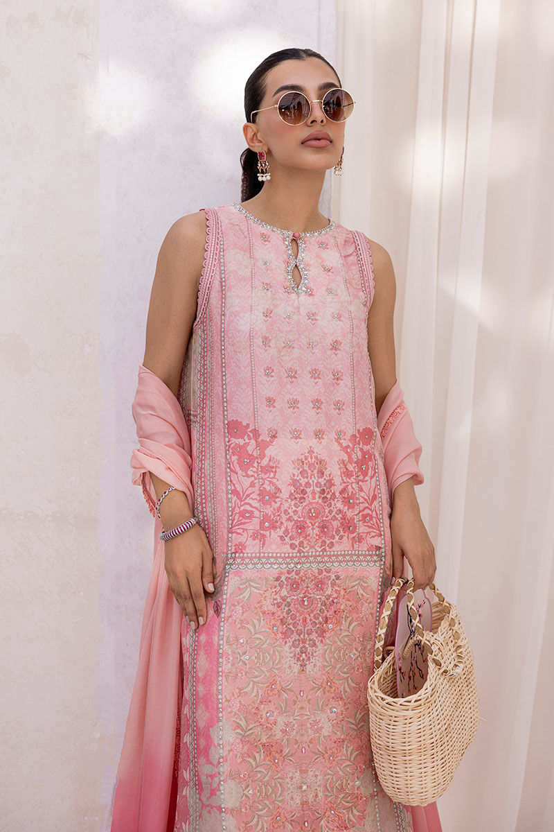 Pakistani Soft Pink Embroidered Silk Salwar Kameez (3-Piece) - Image 2