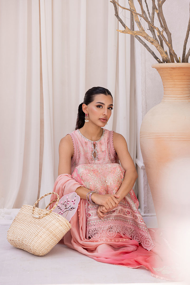 Pakistani Soft Pink Embroidered Silk Salwar Kameez (3-Piece) - Image 4