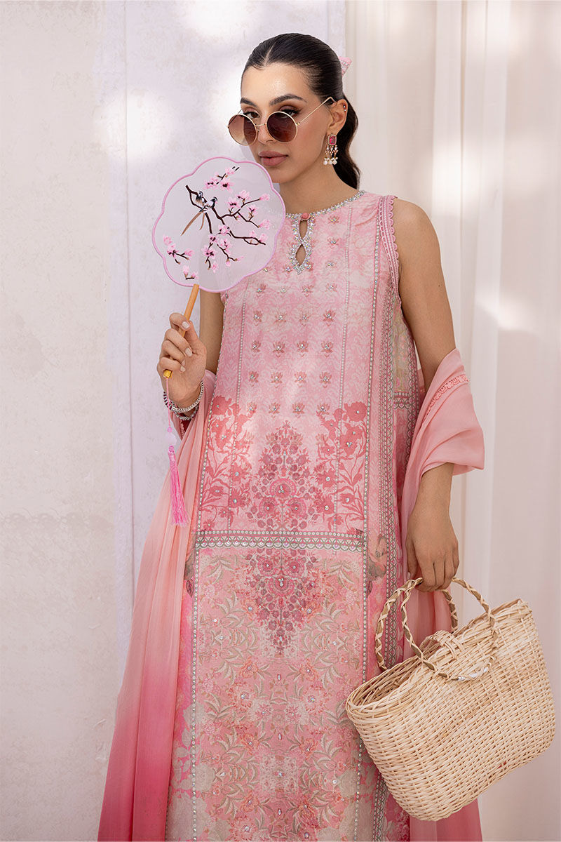 Pakistani Soft Pink Embroidered Silk Salwar Kameez (3-Piece) - Image 8