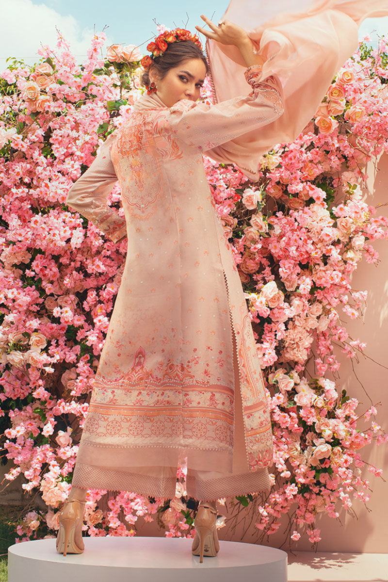 Pakistani Rose Tan Embellished Silk Salwar Kameez (3-Piece) - Image 3