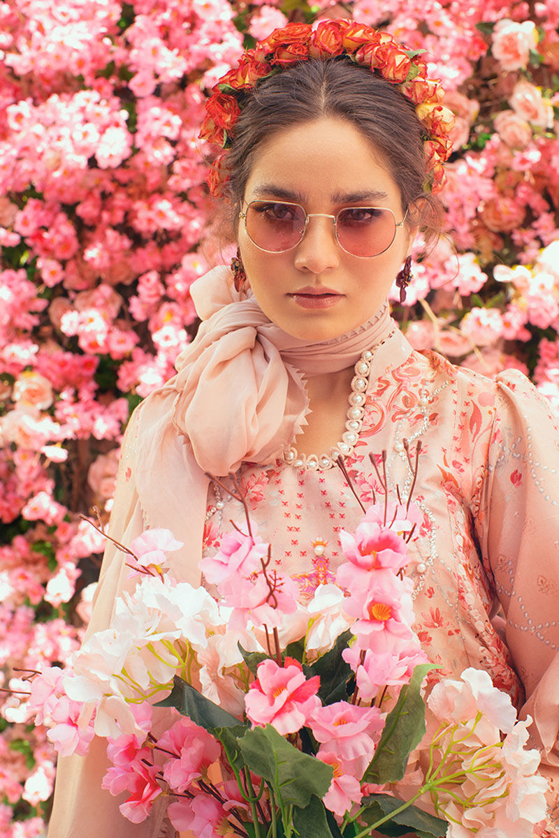 Pakistani Rose Tan Embellished Silk Salwar Kameez (3-Piece) - Image 4