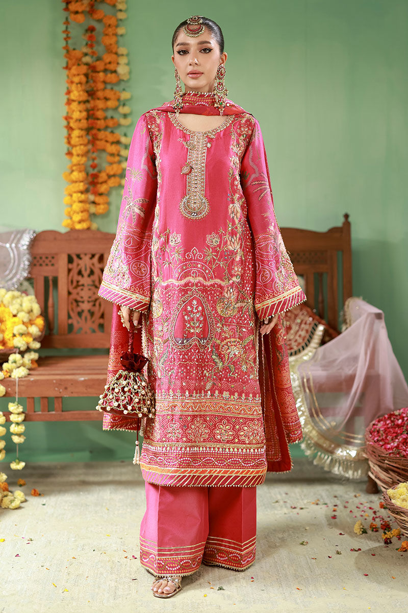 Pakistani Magenta Embellished Silk-Blend Kurta Set (3-Piece) - Image 1