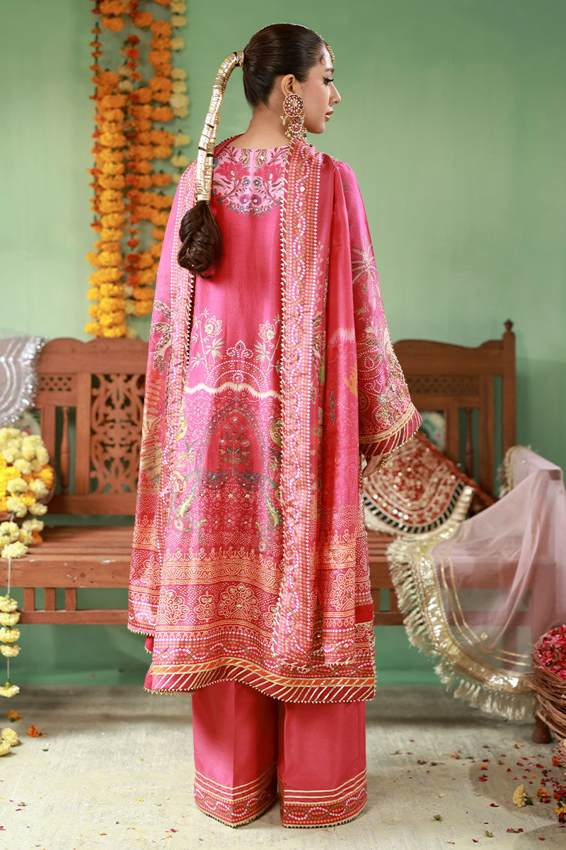 Pakistani Magenta Embellished Silk-Blend Kurta Set (3-Piece) - Image 3