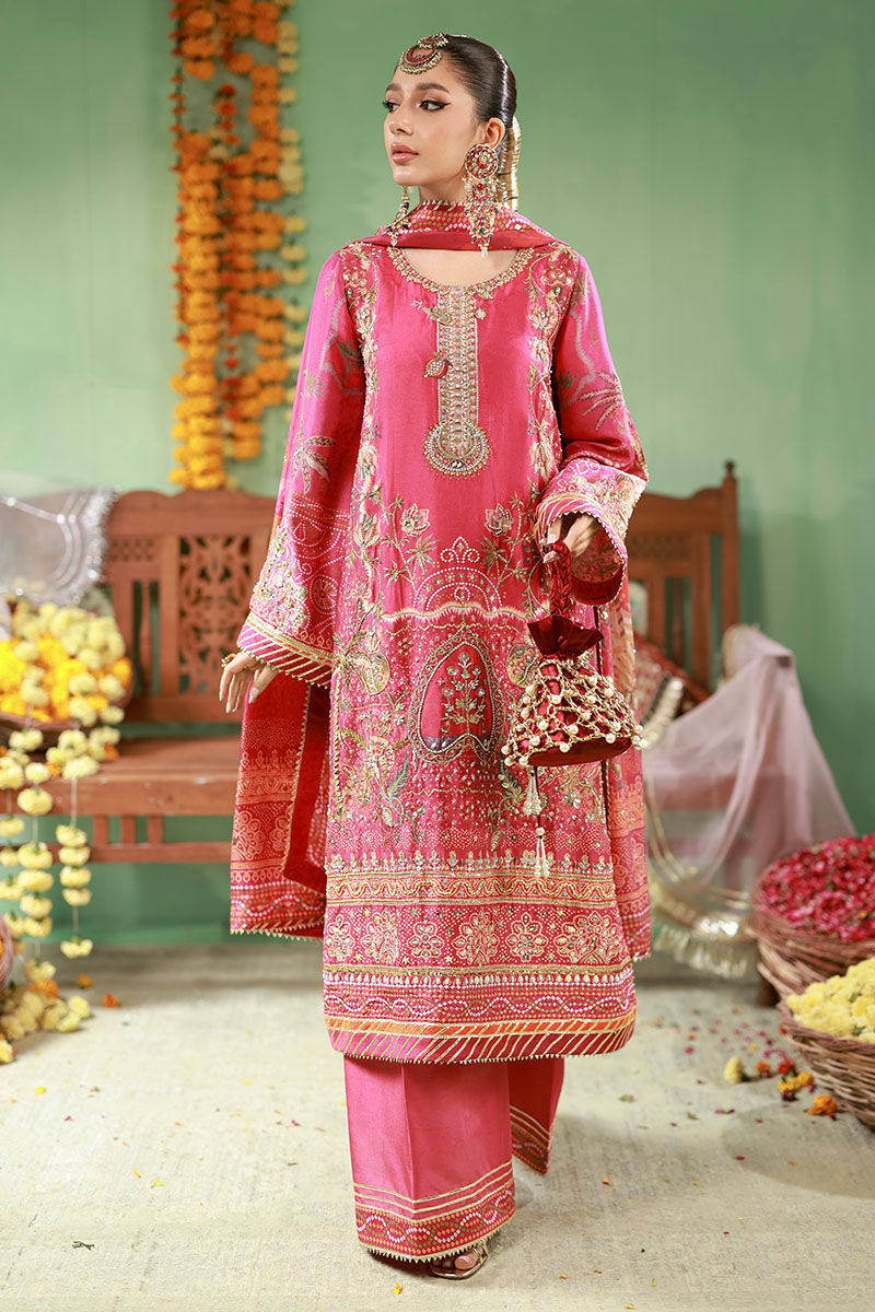 Pakistani Magenta Embellished Silk-Blend Kurta Set (3-Piece) - Image 5