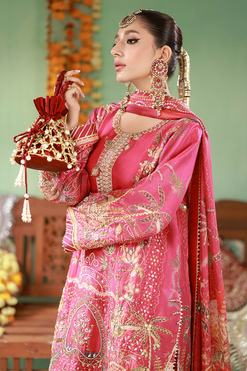 Pakistani Magenta Embellished Silk-Blend Kurta Set (3-Piece) - Image 6