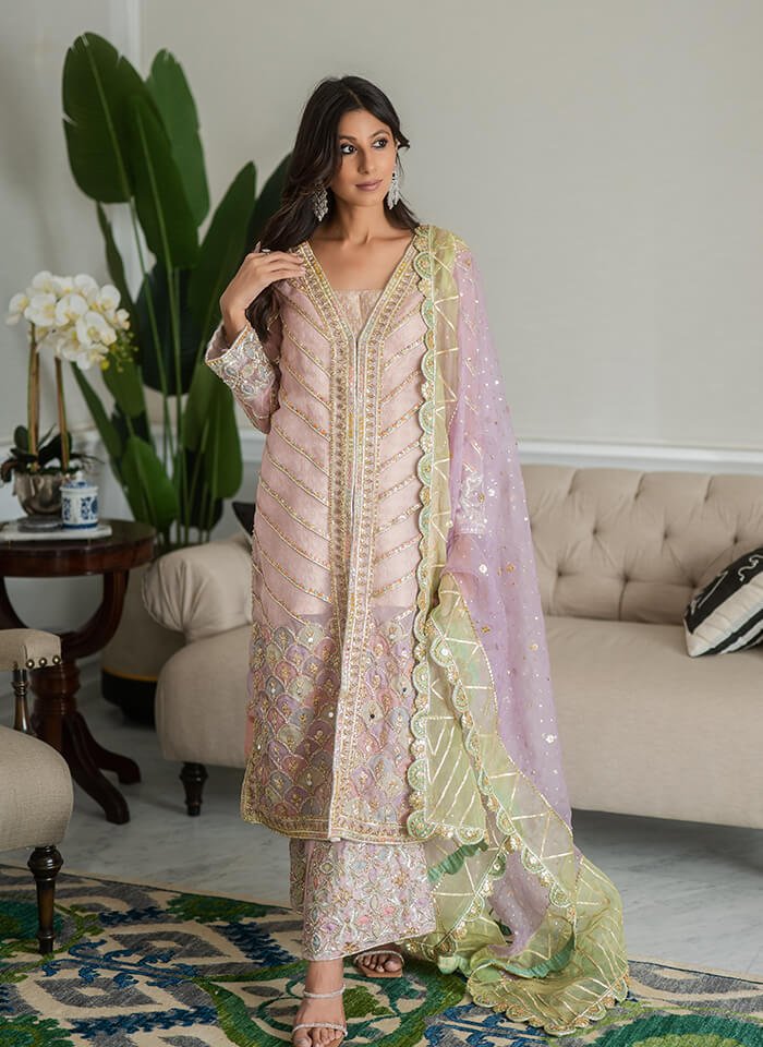 Blush Pink Vasli & Gota Silk-Blend Salwar Kameez (3-Piece) - Image 1