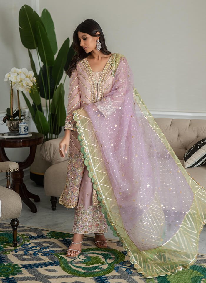 Blush Pink Vasli & Gota Silk-Blend Salwar Kameez (3-Piece) - Image 2