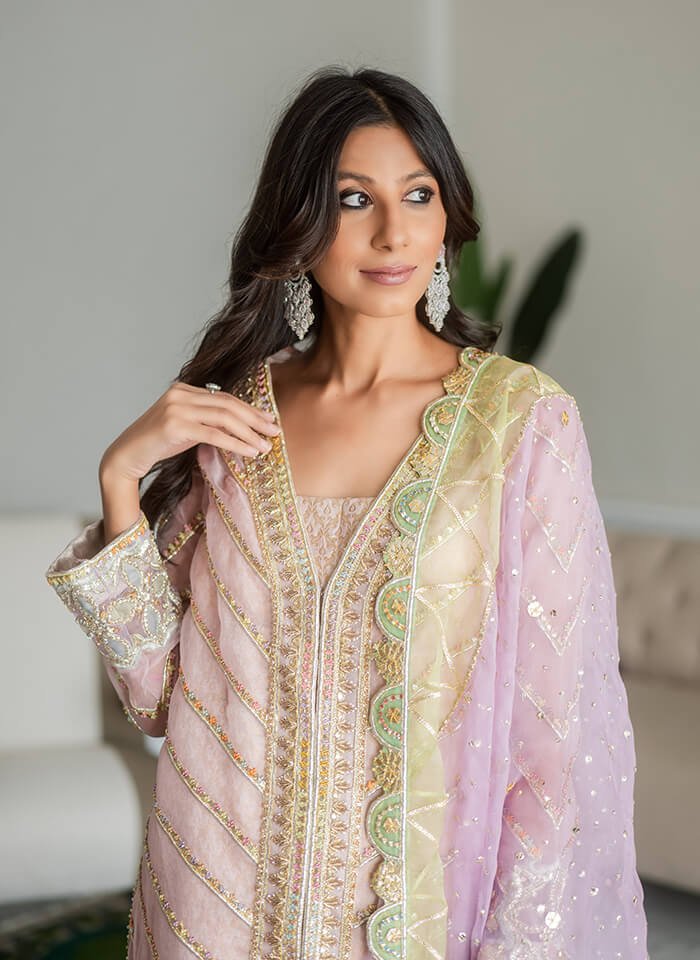 Blush Pink Vasli & Gota Silk-Blend Salwar Kameez (3-Piece) - Image 3