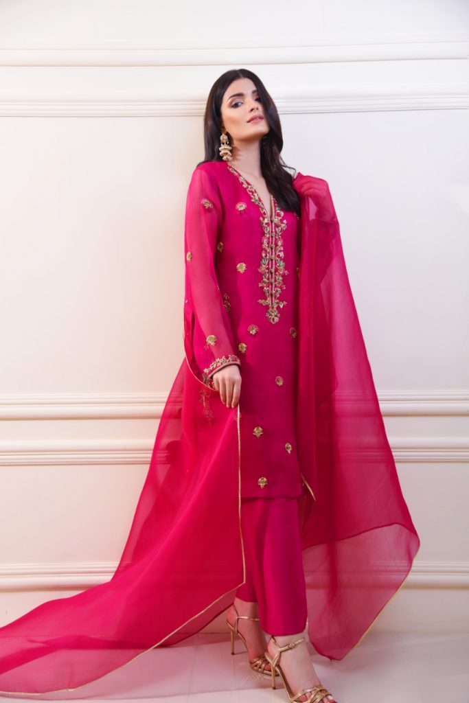 Ruby Pink Hand-Embellished Silk-Blend Kurta Set (3-Piece) - Image 1