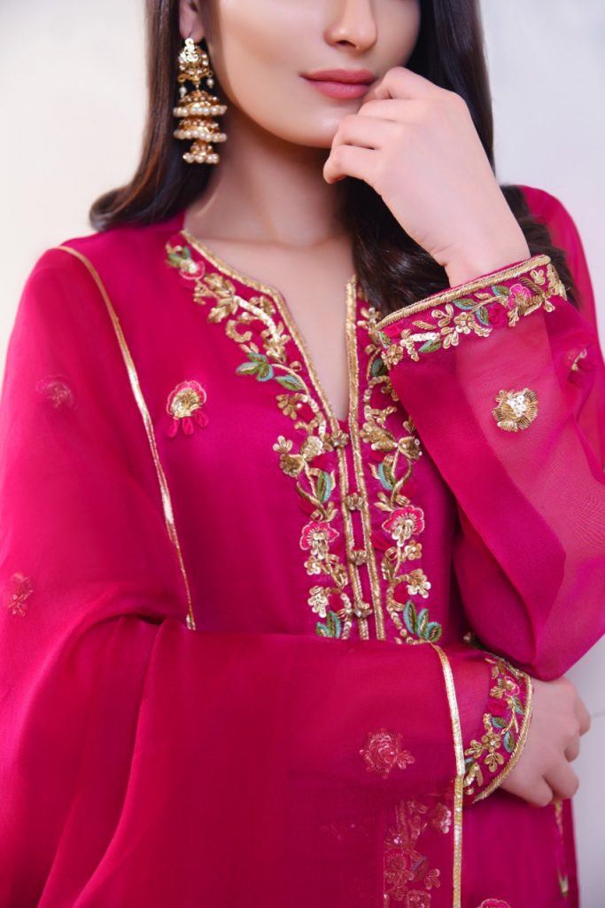 Ruby Pink Hand-Embellished Silk-Blend Kurta Set (3-Piece) - Image 3