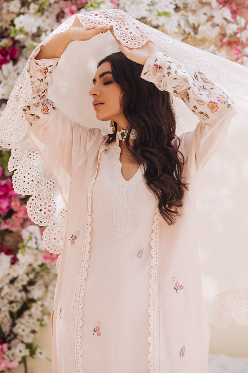 Pakistani Mellow Pink Embroidered Silk Salwar Kameez (3-Piece) - Image 2