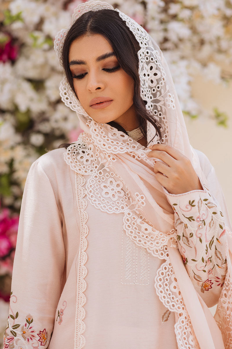 Pakistani Mellow Pink Embroidered Silk Salwar Kameez (3-Piece) - Image 4