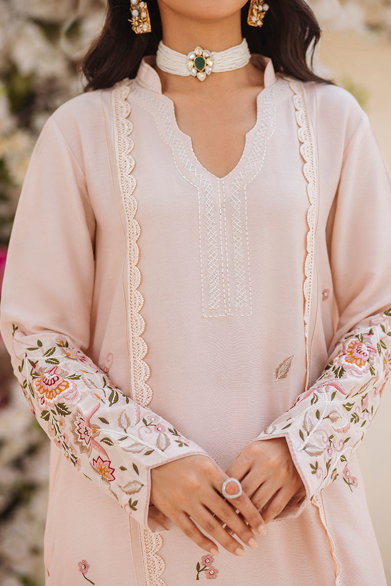 Pakistani Mellow Pink Embroidered Silk Salwar Kameez (3-Piece) - Image 7