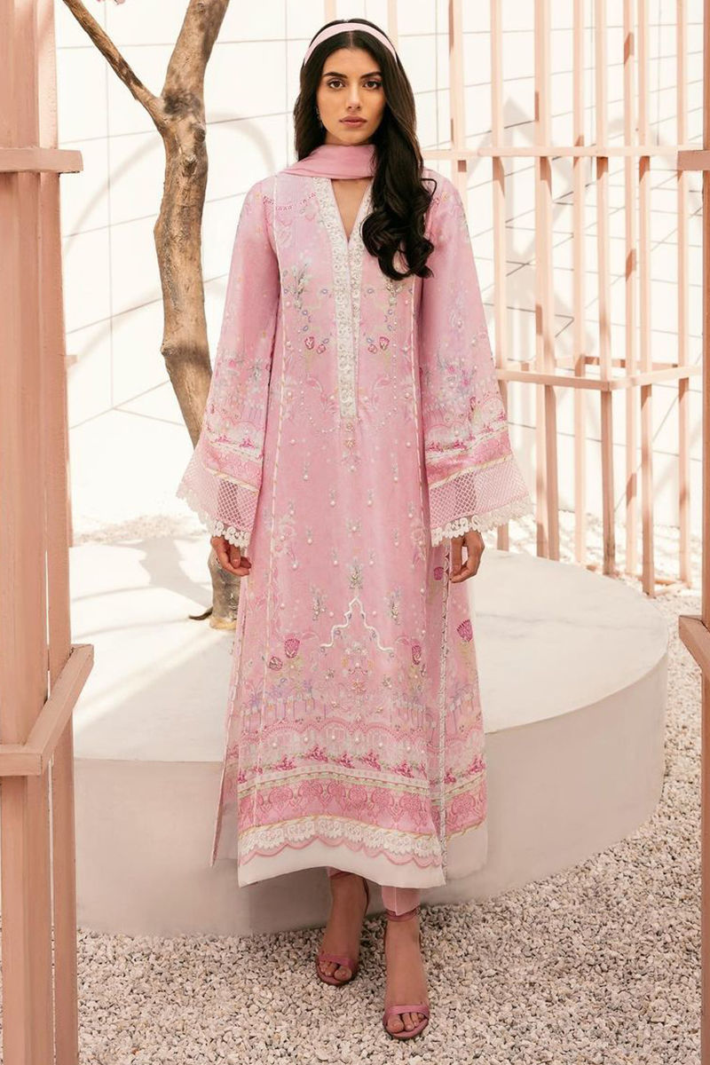Pakistani Baby Pink Digital Print Pure Silk Salwar Kameez (3-Piece) - Image 1