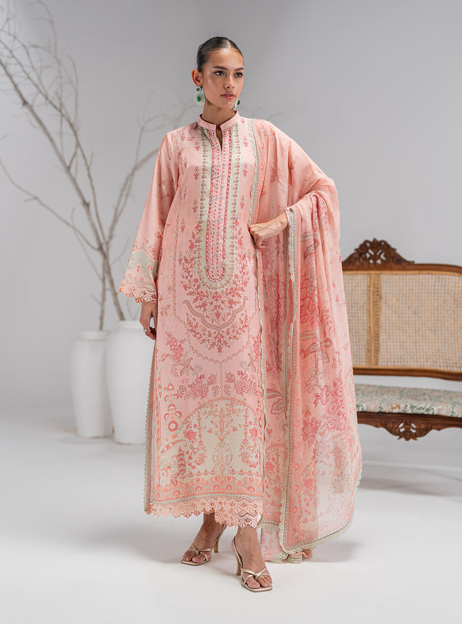Light Pink Printed Silk Salwar Kameez (3-Piece) - Image 1